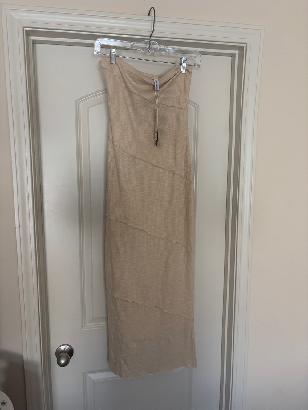 Neutral Beige Strapless Midi Dress. NWT.
